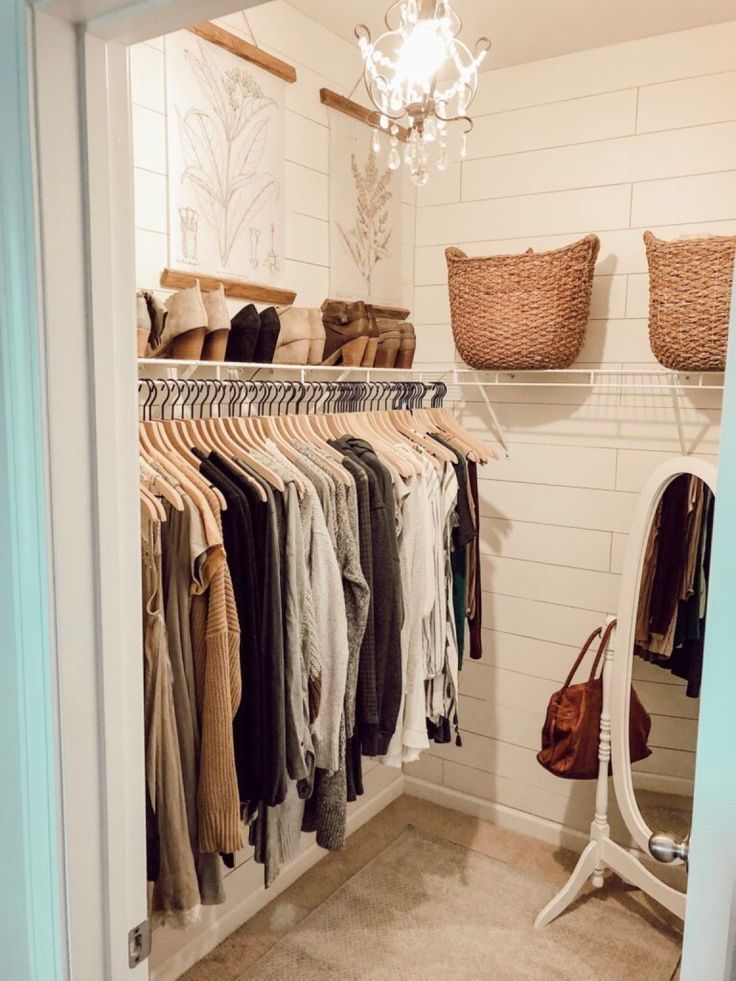 Organized closet with curated wardrobe pieces and accessories